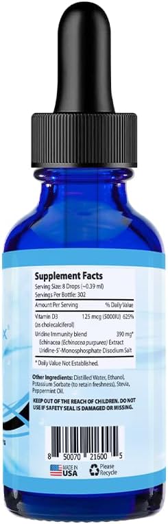 Absonutrix Uridine with Vitamin D-3 343 mg 4 FL OZ Liquid 302 Servings Made in USA Plant-Based Ingredients Gluten-Free