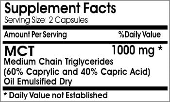 MCT 1000mg MCT Medium Chain Triglycerides ~ 100 Capsules - No Additives ~ Naturetition Supplements