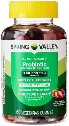 H4U Spring Valley Probiotic with Prebiotic from Inulin Vegetarian Gummies for Digestive Health Assorted Flavors 3 Billion CFU (60 Count - Gummies)