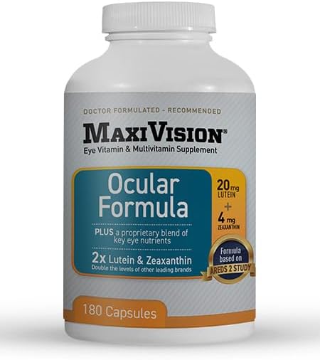 MaxiVision Ocular Formula - AREDS2 - Eye Vitamins &amp Multivitamin - Lutein and Zeaxanthin - 180 Capsules