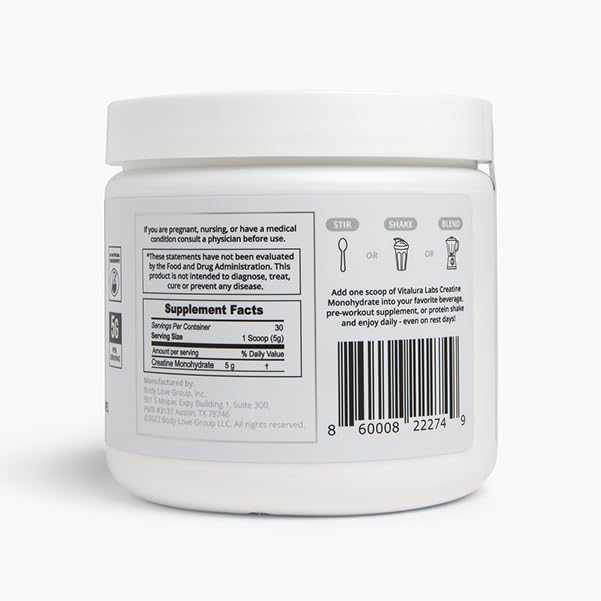 Vitalura Labs Pure Creatine Monohydrate - Unflavored Creatine Powder for Muscle Growth &amp Recovery - NSF Content Certified - 30 Servings