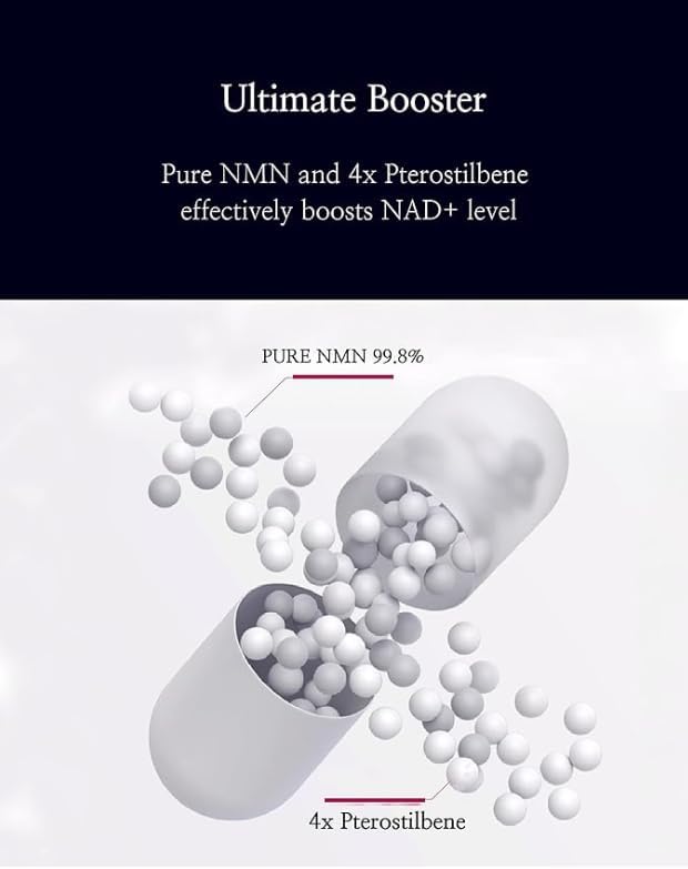 nmn Supplement Pure 99.9% NMN (60 Capsules 500mg) - 250mg NMN + 250mg Pterostilbene. 4X More Powerful Than Resveratrol Mix