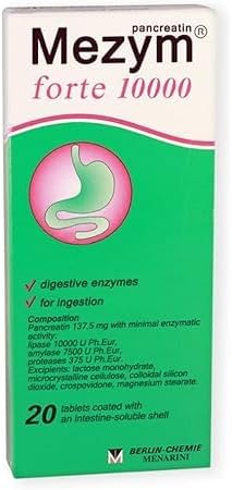 Grace nnvg Mezym Forte 10000 20 Tablets (Dietary Supplement Pancreatin Enzymes for Digestion Support)