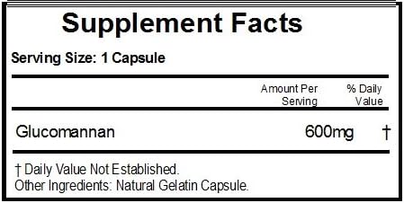 Glucomannan 600mgKonjac Root Fiber // 180 Capsules // Pure // by PureControl Supplements