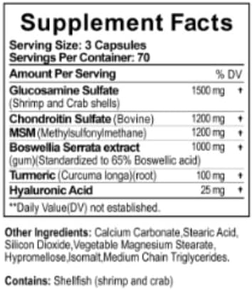 Glucosamine Chondroitin Turmeric Msm Boswellia - Joint Support Supplement for Relief 210 Tablets for Bones Back Knees Hands (210 Capsules)