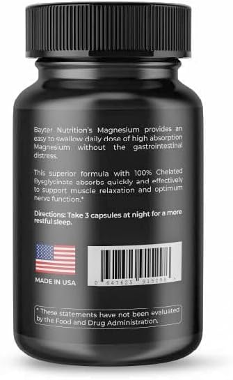 Magnesium Bisglycinate Extra Strength 100% Chelated for High Absorption to Support Restful Sleep and Muscle Relaxation 90 Capsules