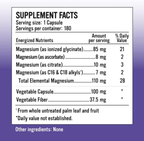 Alkaline for Life Ionized Magnesium Magnesium Glycinate Citrate Ascorbate Complex High-Absorption Magnesium Supplement Gentle Daily Support 60 Capsules
