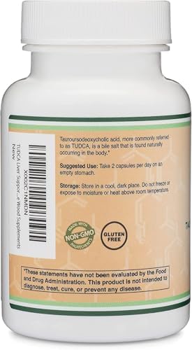 TUDCA Bile Salts Liver Support Supplement 500mg Servings Liver and Gallbladder Cleanse Supplement (60 Capsules 250mg) Genuine Bile Acid TUDCA with Strong Bitter Taste by Double Wood