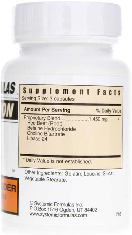Systemic Formulas Lb – Liver/Gall Bladder 60 Capsules Bio Function #61. Liver + Gall Bladder Support Portal Duct Function Supplement. Contains Red Beet Root Powder.