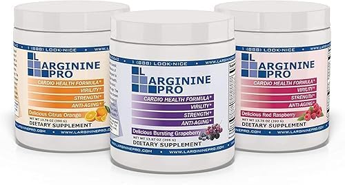 L-ARGININE PRO 3-Pack Grape Raspberry &amp Orange Jars | Blood Flow | Pre-Workout Drink | Vitamins C B6 B12 K &amp More