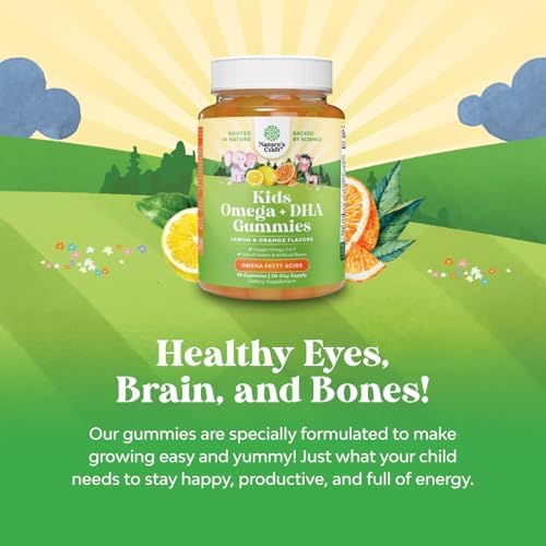 Bundle of Omega DHA Gummies for Kids - Fatty Acids Omega 3 6 9 with Vitamin C for Brain Immunity &amp Vision - Nutritional DHA for Healthy Nervous System &amp Focus Support - Vegetarian &amp Glute