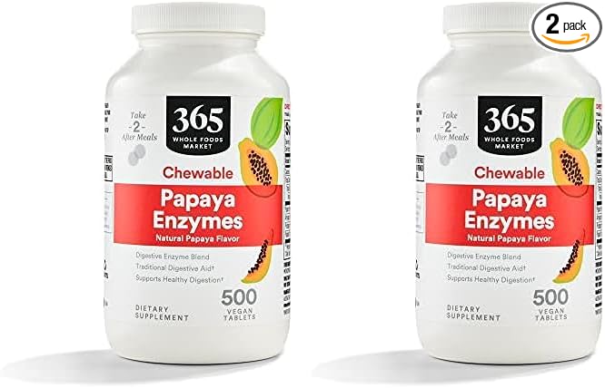 365 by Whole Foods Market Papaya Enzymes 500 Chews (Pack of 2)