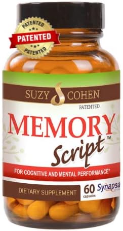 Suzy Cohen Memory Script with Lions Mane Phosphatidylserine Green Tea Extract and Ginkgo - Brain Support Supplement for Focus - Nootropic Capsules for Cognition Faster Recall and Mood