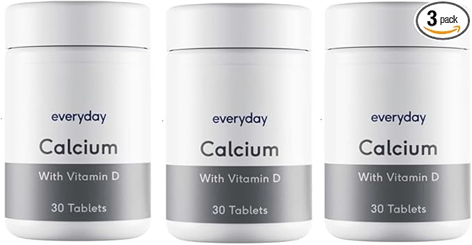 Everyday Vitamins Calcium + Vitamin D - 30 Tablets (Pack of 3 Total 90 Tablets) Free from Artificial Flavours and Preservatives. Lactose Free.