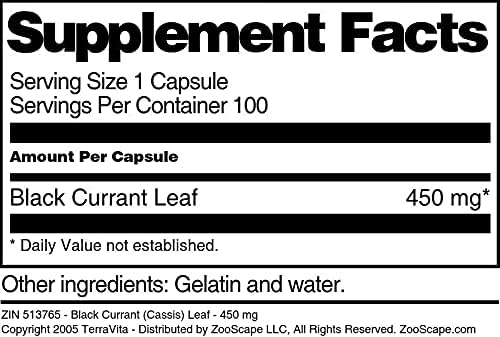 Black Currant (Cassis) Leaf - 450 mg (100 Capsules ZIN: 513765) - 3 Pack