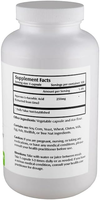 One Planet Nutrition Nano Vitamin C 250 mg Capsules (120 Count) - Nano Particle Size Ascorbic Acid from Lime Extract for Max Absorption - Supports Immune Health &amp Collagen Production - Non GMO Ve