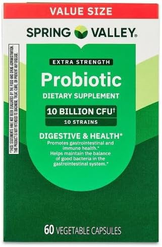 H4U Spring Valley Extra Strength Probiotic Vegetable Capsules for Digestive Health (10 Billion CFU 60 Count)