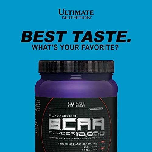 Ultimate Nutrition Flavored BCAA Powder 12000 Branched Chain Post Workout Amino Acid Supplement-Caffeine-Free with 3g Leucine 1.5g Valine 1.5g Isoleucine- Blue Raspberry 60 Servings