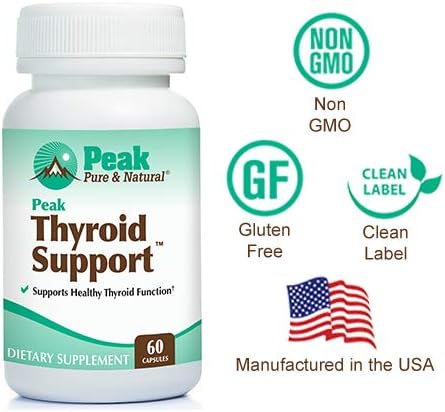 Thyroid Support by Peak Pure &amp Natural | Thyroid Supplement and Metabolism Booster to Support Weight Maintenance | Iodine Supplement Designed for Underactive Thyroid | 60 Capsules