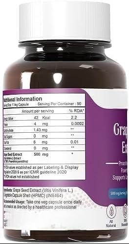 Grape Seed Extract 98% Polyphenols | 500 mg | Antioxidant Supplement Strengthens Immunity Promotes Healthy Skin and Hair | 90 Veg Capsules
