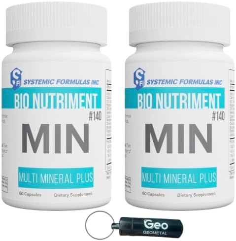 Systemic Formulas MIN Multi Mineral Plus – 60 Capsules | Essential Mineral Complex for Daily Wellness Cellular Replenishment &amp GeoMetal™ Keychain Pill Holder (60 Capsules Pack of 2)