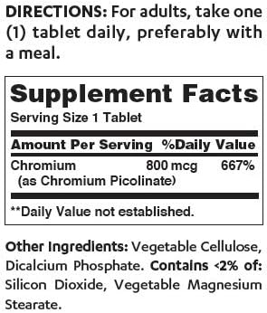Vitamin World Mega Chromium Picolinate 800 mcg. 180 Tablets Trace Mineral Supplement Yeast-Free Vegetarian Gluten Free