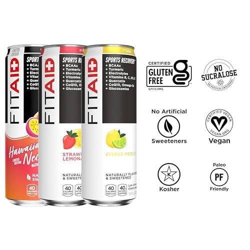 LIFEAID FITAID Workout Recovery Blend Variety Pack BCAA Glucosamine Full B Complex Electrolytes Omega-3s 100% Clean Vegan Naturally Sweetened &amp Flavored 12-oz. cans (Pack of 24) - Packaging May Va