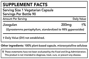 Jiaogulan Extract Supplement Highest Strength 98 Percent Gypenosides Natural AMPK Activator Non GMO Gluten Free 90 Gynostemma Pentaphyllum Capsules Vegan