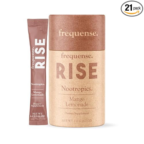 Frequense - Rise Nootropic Sticks - Mango Lemonade Flavor - Supports Brain Performance &amp Clarity - With Mushrooms B Vitamins &amp Green Coffee - 132g