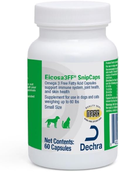 Eicosa3FF SnipCaps Omega 3 Free Fatty Acid Capsules for Dogs and Cats - Small 60 ct