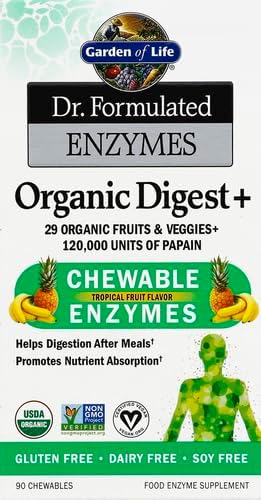 Garden of Life Digestive Enzymes with Papain Bromelain and Lipase for Nutrient Absorption and Digestion Support Tropical Fruit Flavor Dietary Supplement Certified Vegan 90 Chewables (Pack of 6)