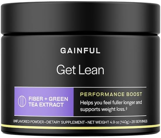 Gainful Get Lean Performance Boost Green Tea Extract Fiber Supplement Powder Drink Mix for Gut Health FiberSMART from Cassava Root High Fiber Antioxidant Rich Formula Unflavored 28 Servings