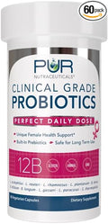 Woman's Clinical Grade Probiotics * 12 Billion CFUs/Serving * 10 Strains * Built-in Prebiotic * 60 Daily Capsules - 2 Month Supply * All Natural 100% Made in USA