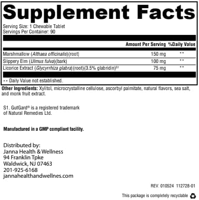Gut Health &amp Digestive Support Supplement – Chewable Wafers with GutGard® DGL Slippery Elm &amp Marshmallow Root – Supports Gut Lining Mucosal Integrity Bloating &amp Heartburn Relief