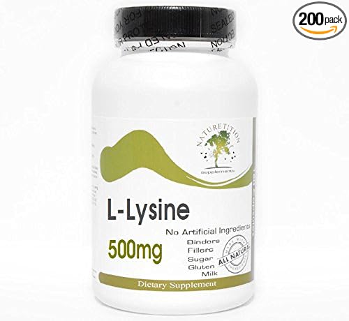 L-Lysine 500mg ~ 200 Capsules - No Additives ~ Naturetition Supplements