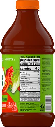 V8 Low Sodium Spicy Hot 100% Vegetable Juice 46 fl oz Bottle (Pack of 6)