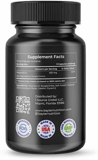 Magnesium Bisglycinate Extra Strength 100% Chelated for High Absorption to Support Restful Sleep and Muscle Relaxation 90 Capsules