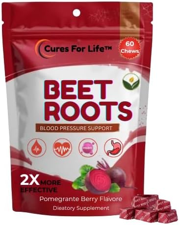 Beet Root Heart Chews Nitric Oxide and Blood Pressure Support Grape Seed Extract &amp Non-GMO Beet Root Powder Energy Supplement Pomegranate Berry Flavor 60 Count