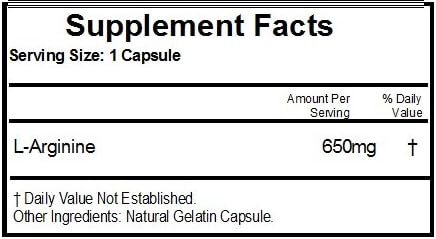 L-Arginine 650mg ~ 180 Capsules - No Additives ~ Naturetition Supplements