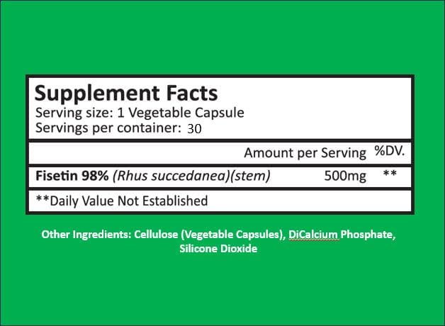 Fisetin 500mg 98% Pure Fisetin 500mg Therapeutic Dose 30 Capsules Senolytic Activator Anti-Aging Longevity