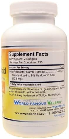 Wonder Laboratories 120 mg Hyaluronic Acid Rooster Comb Extract Made from Injuv Rooster Comb Extract (90)