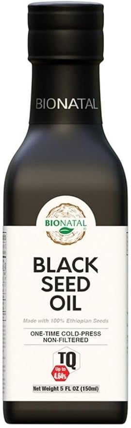 BioNatal Ethiopian Black Seed Oil 5oz Glass– Cold Pressed Nigella Sativa Producing Black Cumin Seed Oil Unrefined &amp Non-Filtered High TQ Up to 4.64% – Supports Immune System Digestion &amp Joi