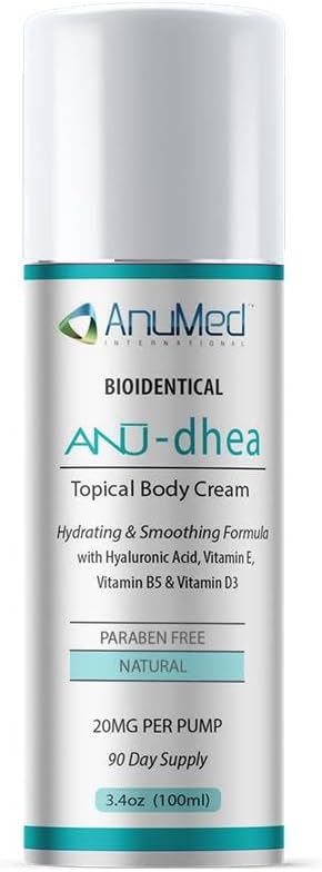AnuMed International Anu-DHEA - All Natural Bioidentical DHEA 20mg Cream (Dehydroepiandrosterone) with Hyaluronic Acid Vitamin B6 Essential Oils and Herbs. 3.4oz