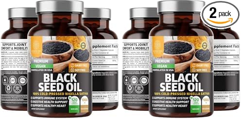 Number One Nutrition N1N Premium Black Seed Oil [Max Strength 1000 mg] 100% Cold-Pressed Nigela Sativa to Support Digestion Immune System and Joint Comfort and Mobility 120 Caps (Pack of 2)