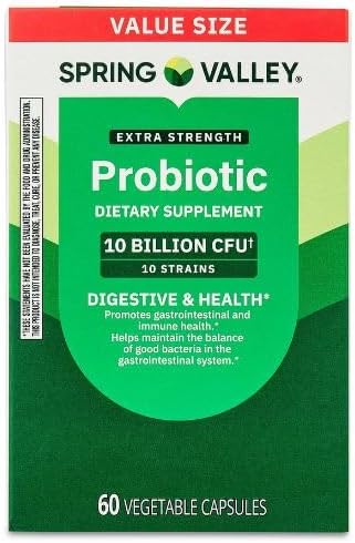 H4U Spring Valley Extra Strength Probiotic Vegetable Capsules for Digestive Health (10 Billion - 60 Count)