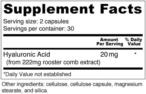 Wellness Resources Hyaluronic Acid from Rooster Comb 100% Natural Source Low Molecular Weight (60 Capsules)