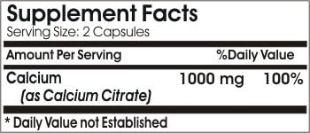 Calcium Citrate 1000mg // 200 Capsules // Pure // by PureControl Supplements