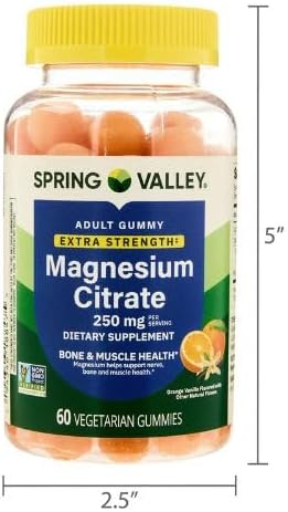 Spring Valley Extra Strength Magnesium Gummies for Bone and Muscle Health 250mg 60ct + Sticker.