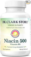 Dr. Clark Niacin 500 (Vitamin B3) Supplement 500mg 100 Gelatin Capsules