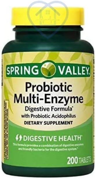 Spring Valley Probiotic Multi-Enzyme Digestive Formula Tablets 200 Count + 1 Mini Pill Container with Key Chain (Colors May Vary)